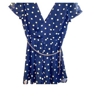 Navy Polka-dot romper with belt